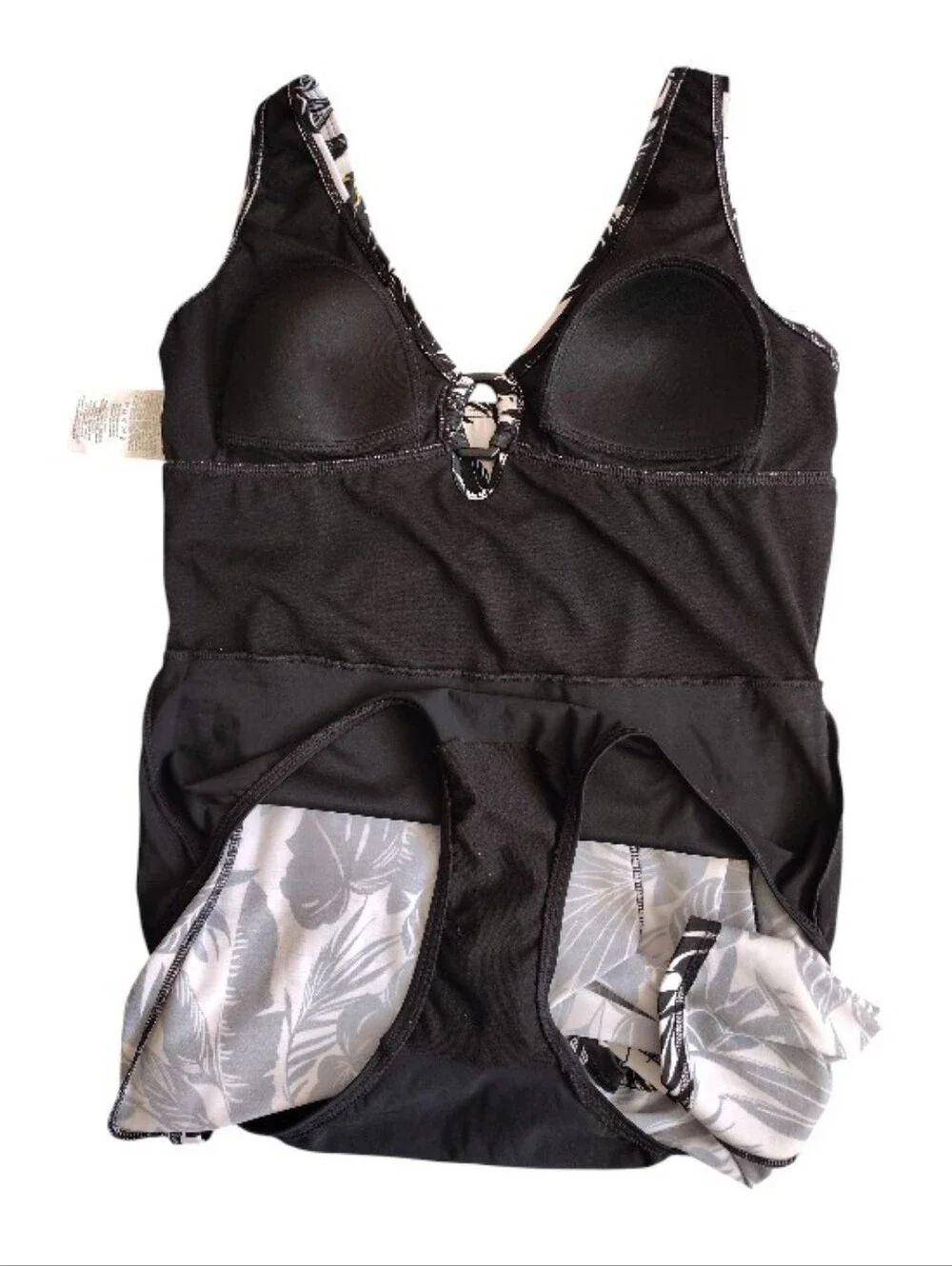 Fit 4U Black White Tropical One Piece Swimsuit Dress SZ 10 Fit 4 Ur Thighs